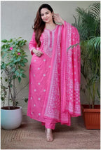 BHARVITA Womens Cotton Embroidered Chikankari Work Straight Kurta with Pant Set (2XL, PINK)
