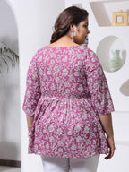 Stylum Womens Plus Size Floral Printed Cotton Peplum Top