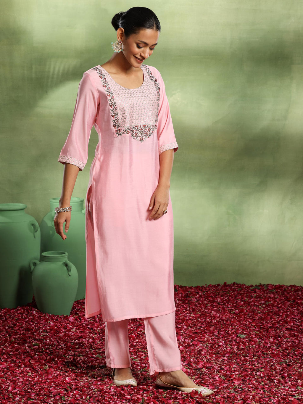 Libas WomenS Silk Blend Kurta Set (Gs983_Pink