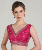 Pujia Mills WomenS Indian Ethnic Wear Designer Golden Zari With Embroidery Sequence Work V Neck Sleeveless Readymadeback Side W