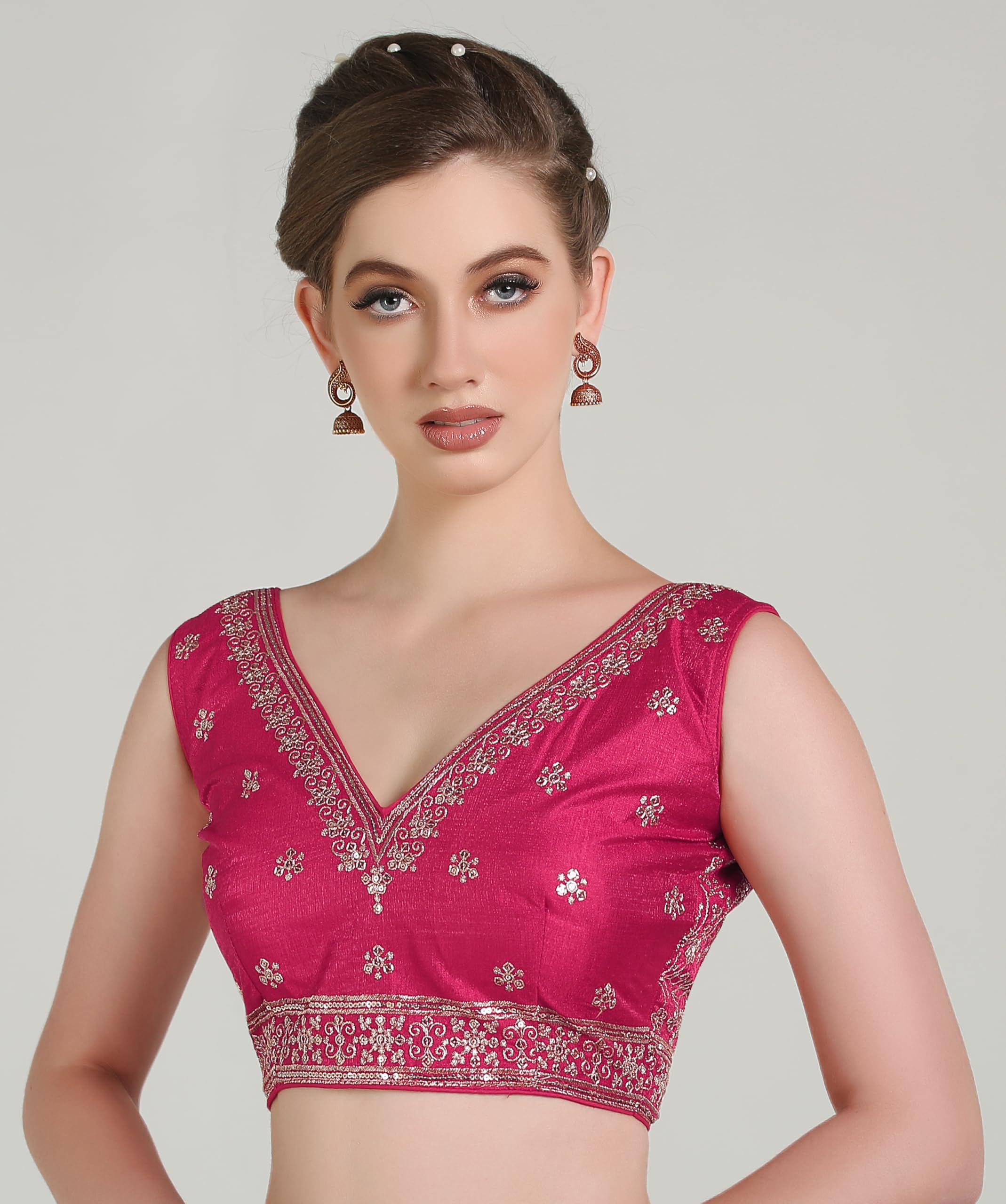 Pujia Mills WomenS Indian Ethnic Wear Designer Golden Zari With Embroidery Sequence Work V Neck Sleeveless Readymadeback Side W