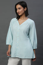 Aurelia WomenS Cotton Striped Regular Kurti (24Fea30426_Blue