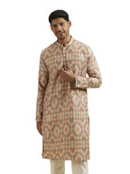 Manyavar Mens Viscose Blend Print Long Kurta (Beige,XXL)