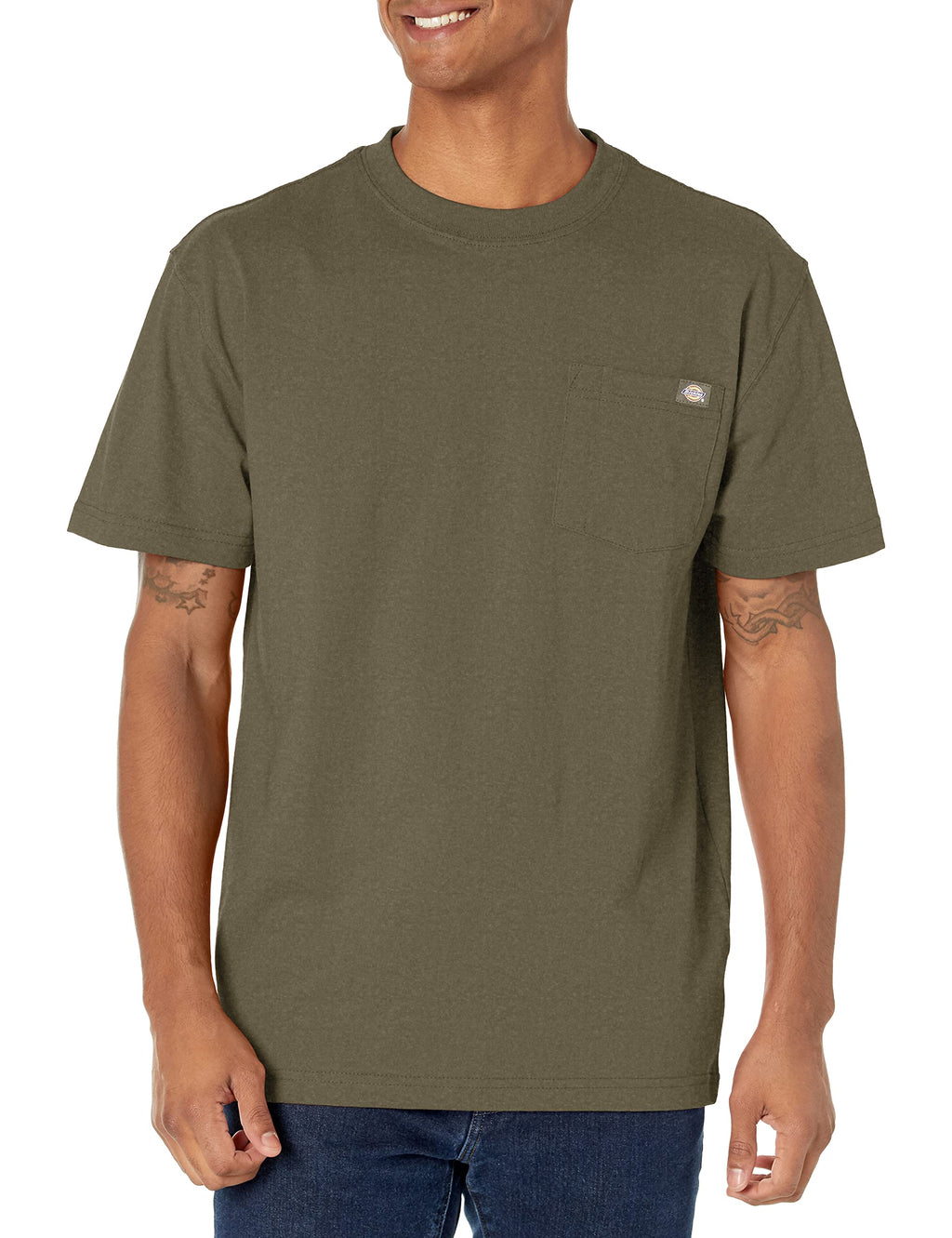 Dickies mens Heavyweight Crew Neck Short Sleeve Tee Henley Shirt, Black Olive, Large US