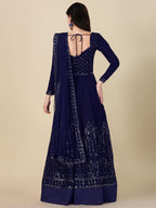 Fashion Basket Women'S Gerogette Blue Anarkali Kurta Pent With Dupatta Set