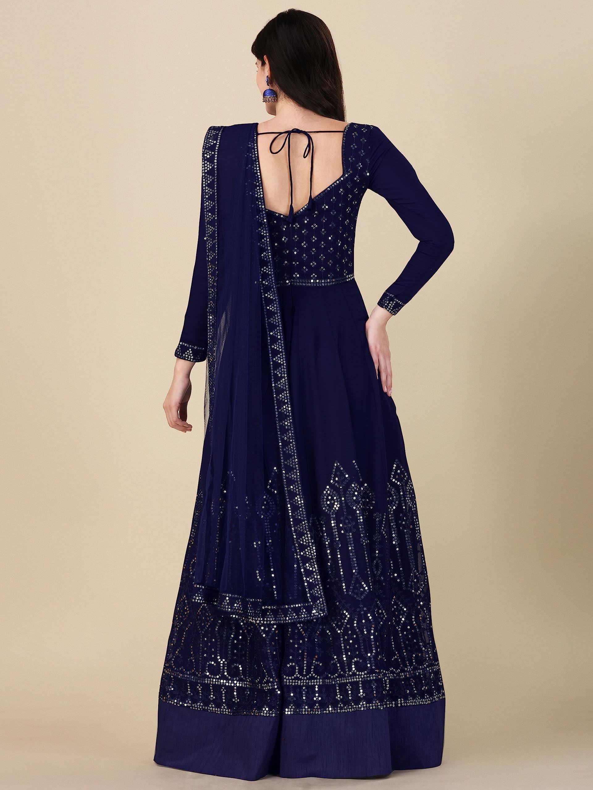 Fashion Basket Women'S Gerogette Blue Anarkali Kurta Pent With Dupatta Set