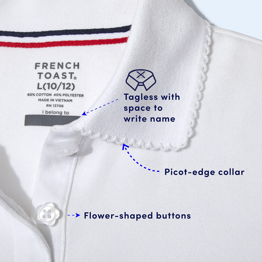 French Toast Girls Size' Uniform Long Sleeve Polo with Picot Collar (Standard & Plus), Navy, 10/12 Plus