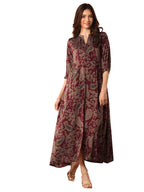 Libas Womens Printed Rayon Fit and Flare Dress for Women Maroon
