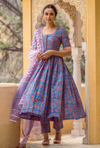 ANNI DESIGNER Womens Rayon Blend Printed Anarkali Kurta with Pant & Dupatta (MYTEE Multi_XL_Multicolor_X-Large)