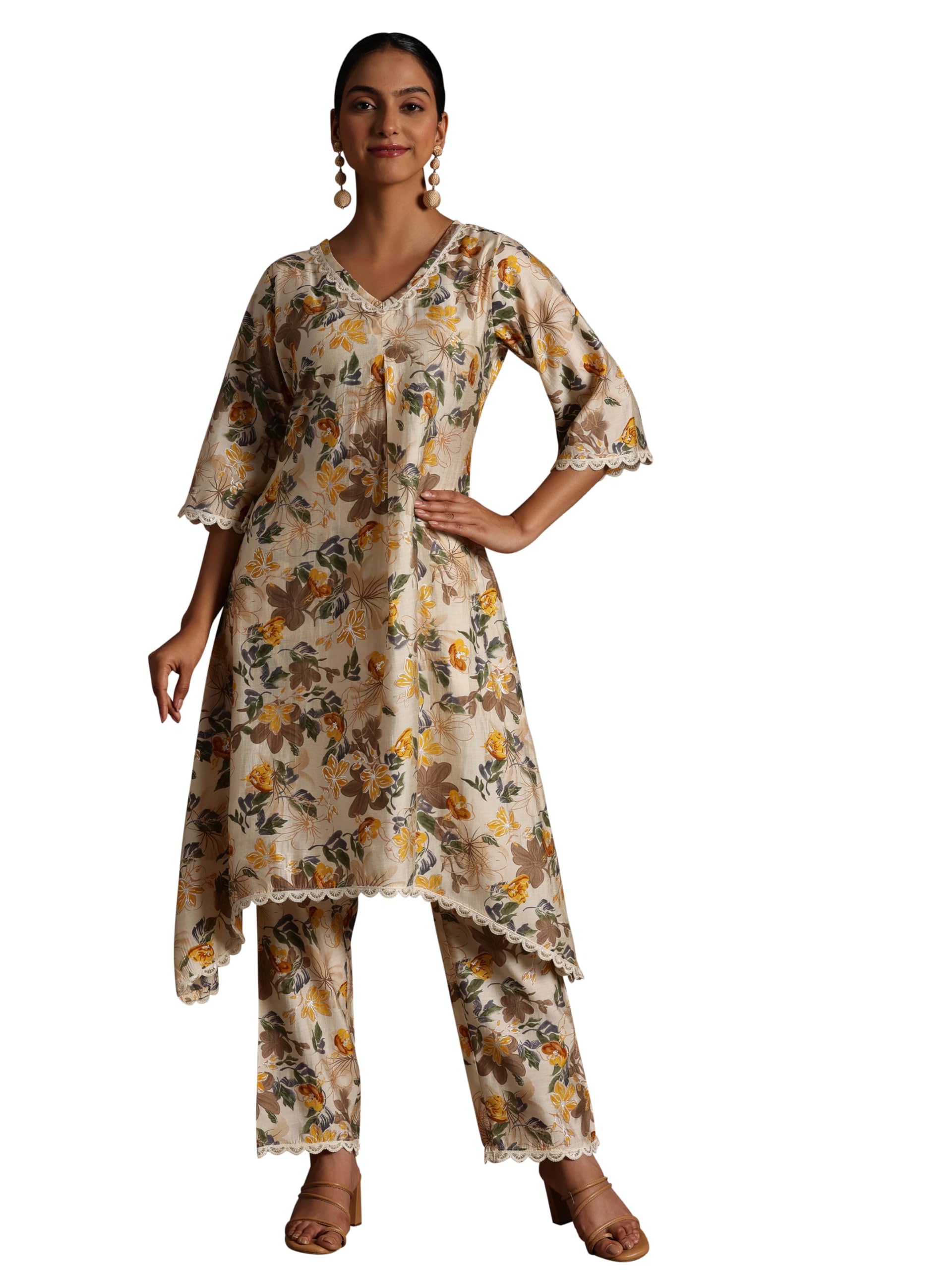 Libas Gerua Printed Silk Blend A-Line Kurta With Palazzo