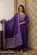 ANNI DESIGNER Womens Rayon Viscose Embroidered Anarkali Kurta with Pant & Dupatta (Kanota Blue-VKS03_XXL_Blue_XX-Large)