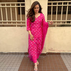 ANNI DESIGNER Womens Rayon Printed Kurta with Palazzo and Dupatta (Lohini Pink_M_Pink_Medium)