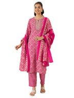 Gerua By Libas Printed Cotton Blend Straight Kurta With Trousers and Dupatta