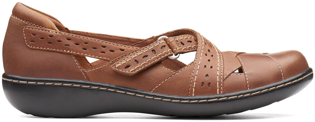 Clarks Womens Ashland Spin Q Mary Jane Flat, Dark tan Leather,8 Wide