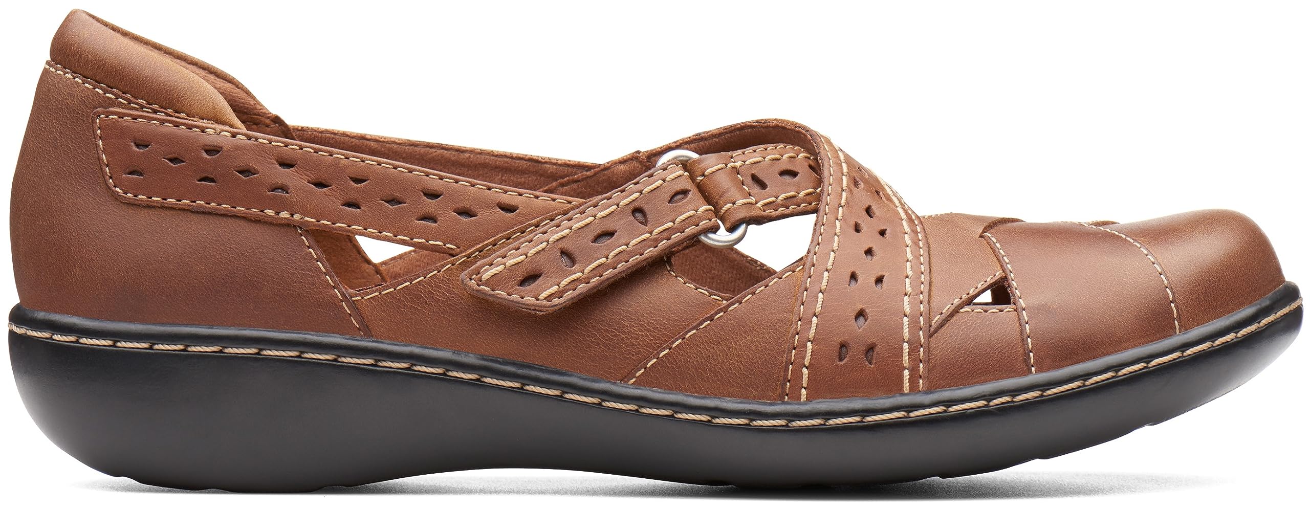Clarks Womens Ashland Spin Q Mary Jane Flat, Dark tan Leather,8 Wide