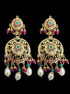 SN20 Ruby emerald pearl necklace with earrings|92.5silver gold plated ( READY TO SHIP )