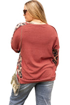 Redwood Burl Aztec Patchwork Drop Shoulder Plus Size High Low Sweatshirt