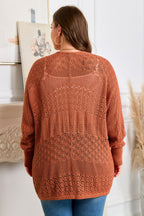 Redwood Burl Mixed Pattern Knitted Open Front Plus Cardigan