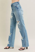 Judy Blue Full Size High Waist  Rigid Magic Star Shaped Destroy 90's Straight Jeans Plus Size