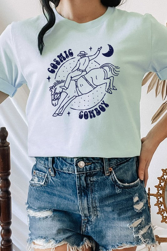 Cosmic Cowboy Space Horse Moon Graphic Tee T-Shirt