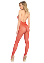 Seamless Fishnet Halter Bodystocking O/S RED