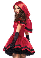 2PC.Gothic Red Riding Hood,peasant dress and hooded cape SMALL RED/WHITE