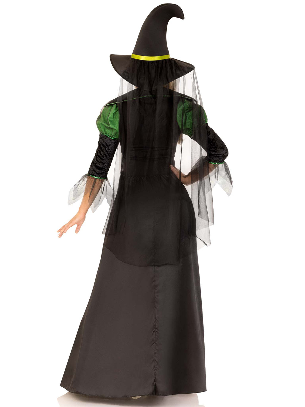 3 PC.Storybook Witch,dress with tiered glitter tulle,hat w/veil and long petticoat MED/LGE BLACK/GREEN
