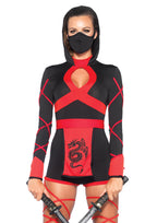 Leg Avenue 3PC.Dragon Ninja hooded romper Black/Red Color