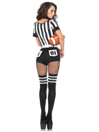 3PC.No Rules Referee striped teddy belt and choker collar X-Large Black/White