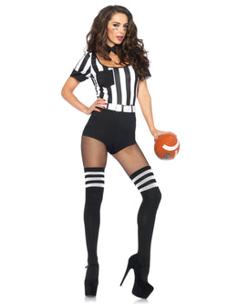 3PC.No Rules Referee striped teddy belt and choker collar X-Large Black/White