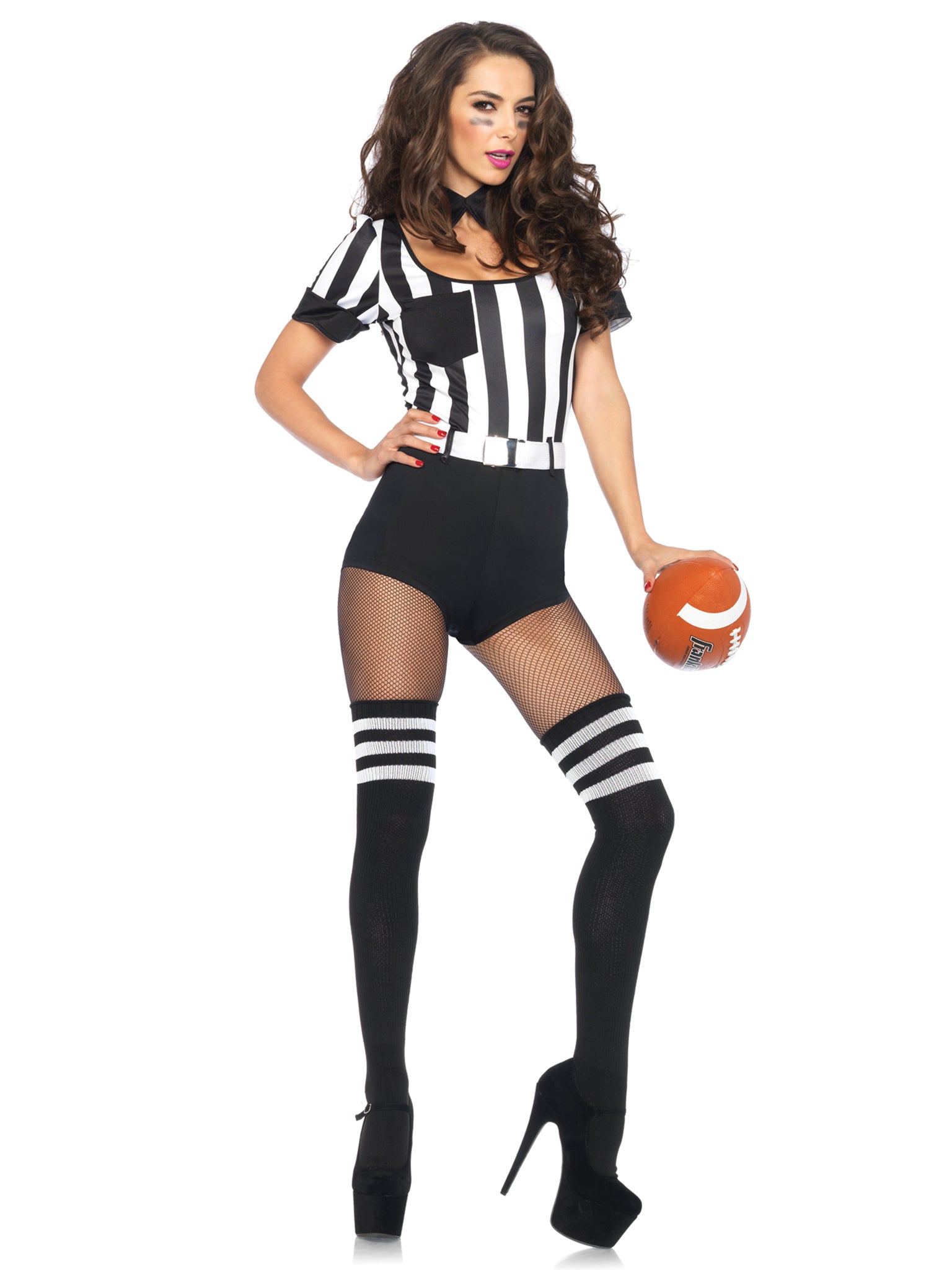 3PC.No Rules Referee striped teddy belt and choker collar X-Large Black/White