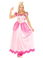 2PC.Classic Pink Princess long satin gown and crown headband MEDIUM PINK
