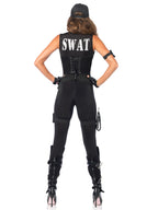 7PC.Deluxe SWAT Commander,catsuit,vest, belt, arm strap,garters,walkie talkie and hat SMALL BLACK