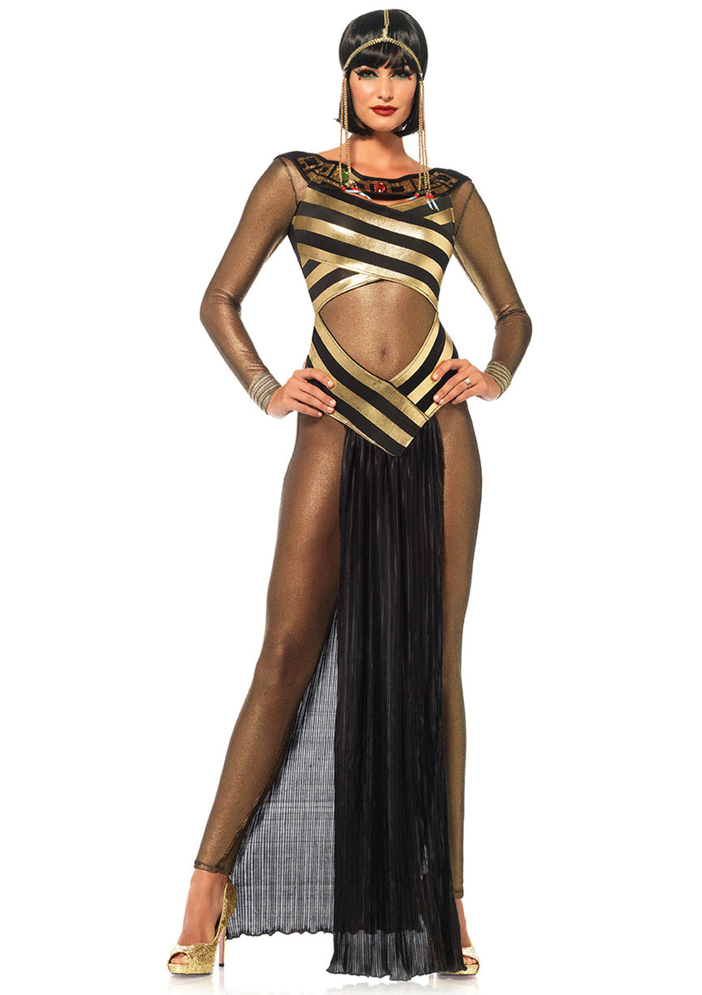 Leg Avenue 3PC.Nile Queen catsuit dress w Black/Gold Color
