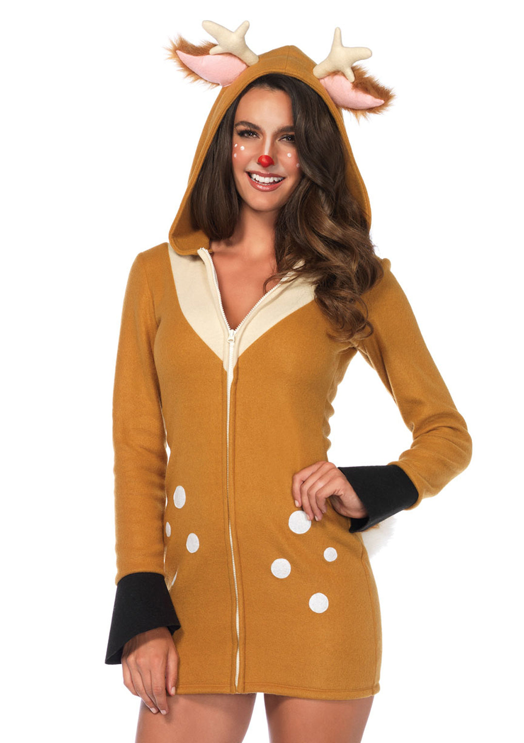 Leg Avenue Cozy Fawn, zipper front fleece Brown/Khak Color
