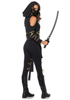 3PC.Stealth Ninja,hooded catsuit,waist sash,and face mask MEDIUM BLACK/GOLD