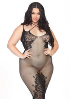 Leg Avenue Seamless net and lace dual str Black Color