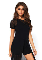 Leg Avenue Sheer mesh high slit long dres Black Color