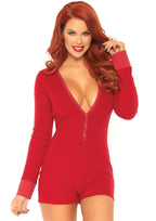 Leg Avenue Brushed rib romper long johns Red Color