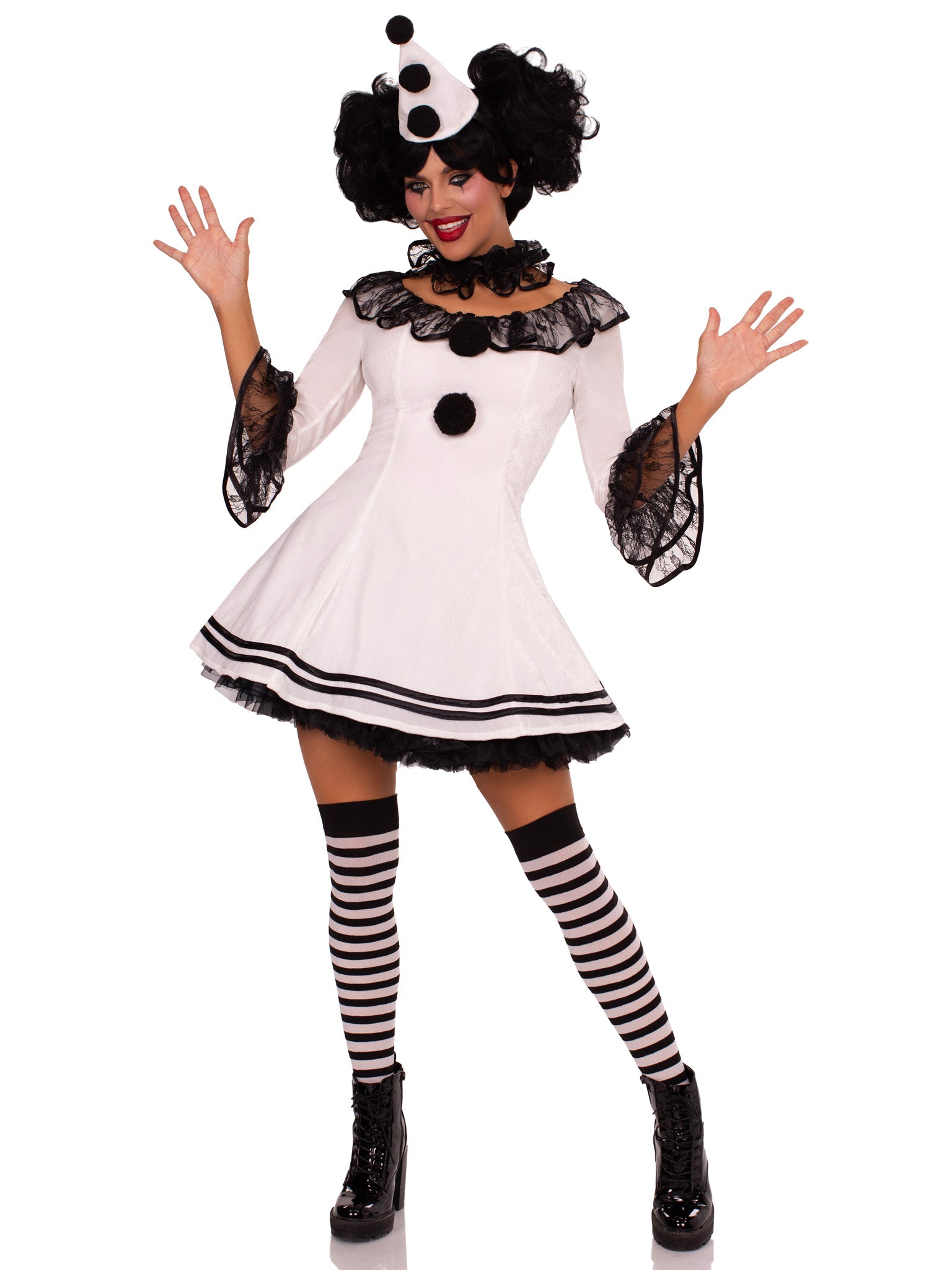 3PC.Pierrot Clown,lace trimmed