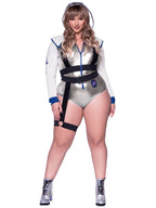 3 PC Galaxy Girl, includes lame zipper front bodysuit with patch accents, belt with attached leg garter, and detachable clear ho
