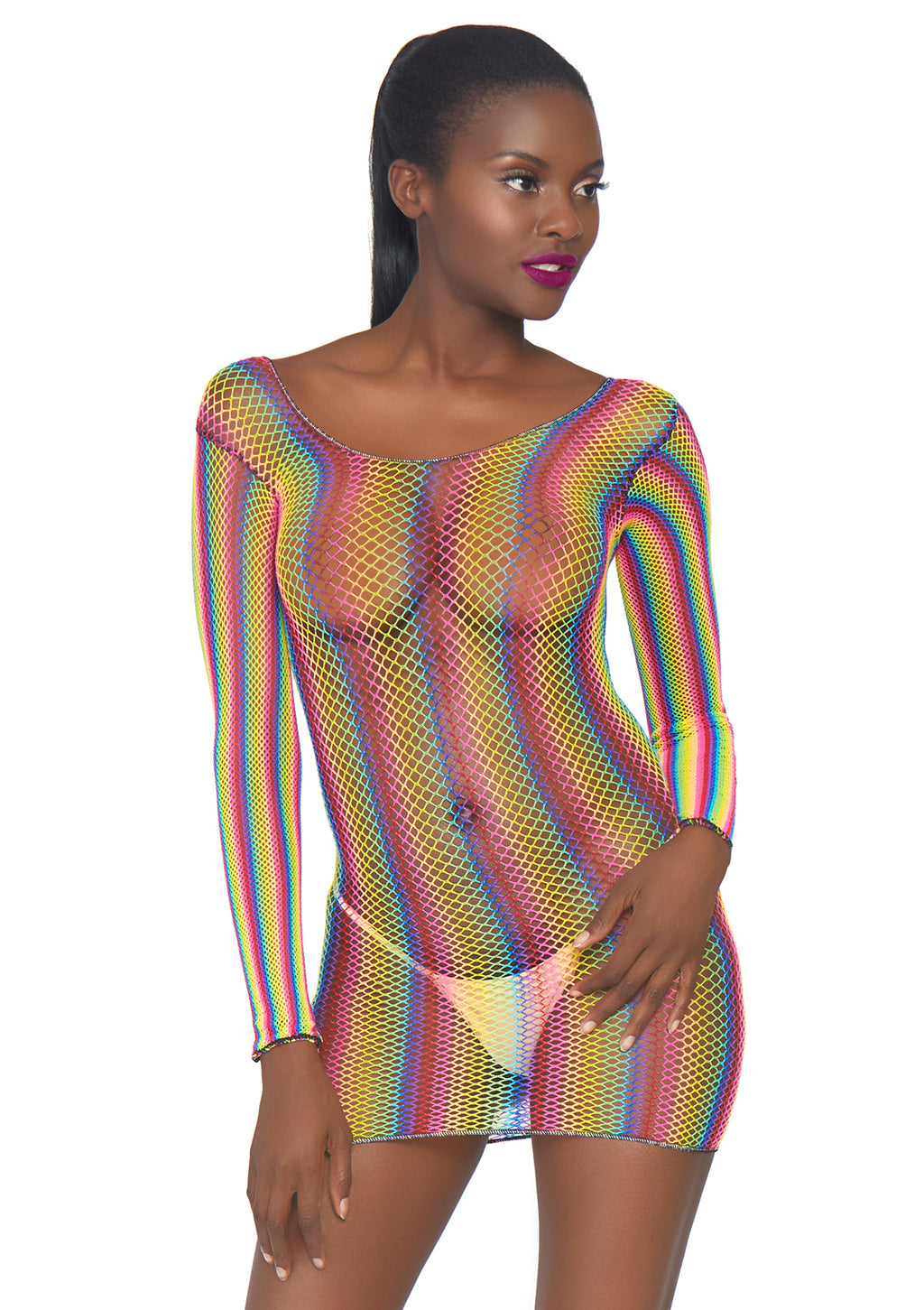 Leg Avenue Rainbow fishnet long sleeved m Multicolor Color