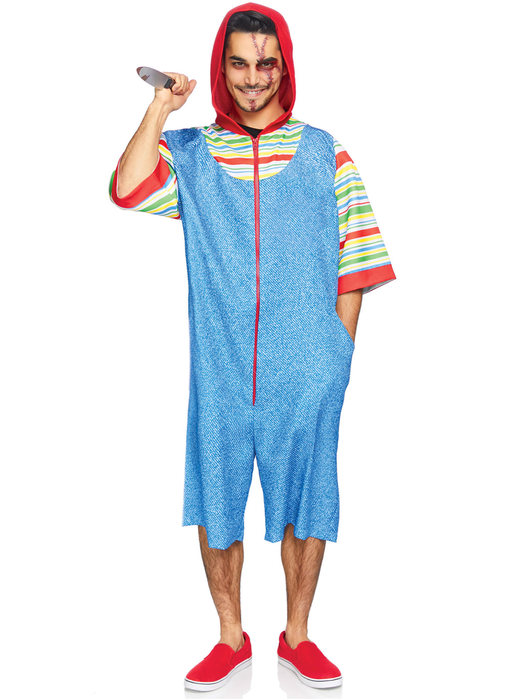 Creepy Killer, features printed hooded jumpsuit with pockets and double sided zipper.