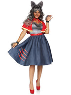 6 PC Teen Wolf, includes fur trimmed swing dress with slash accent, detachable clear straps, belt, letterman jacket capelet, fur
