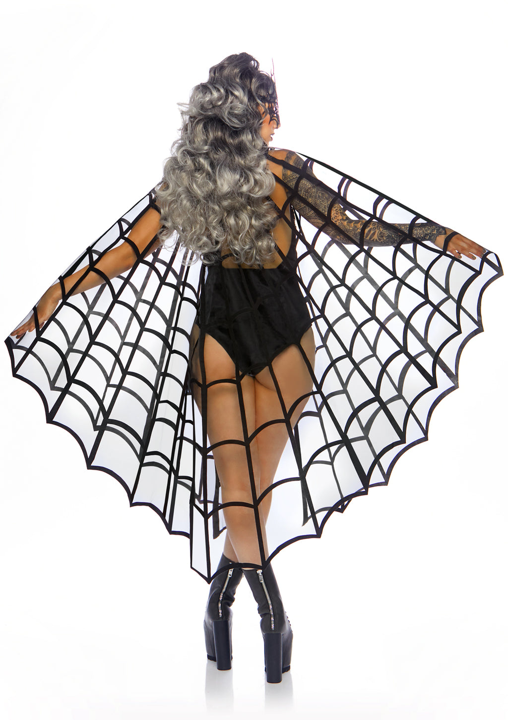 Leg Avenue Velvet flocked web cape with s Black Color