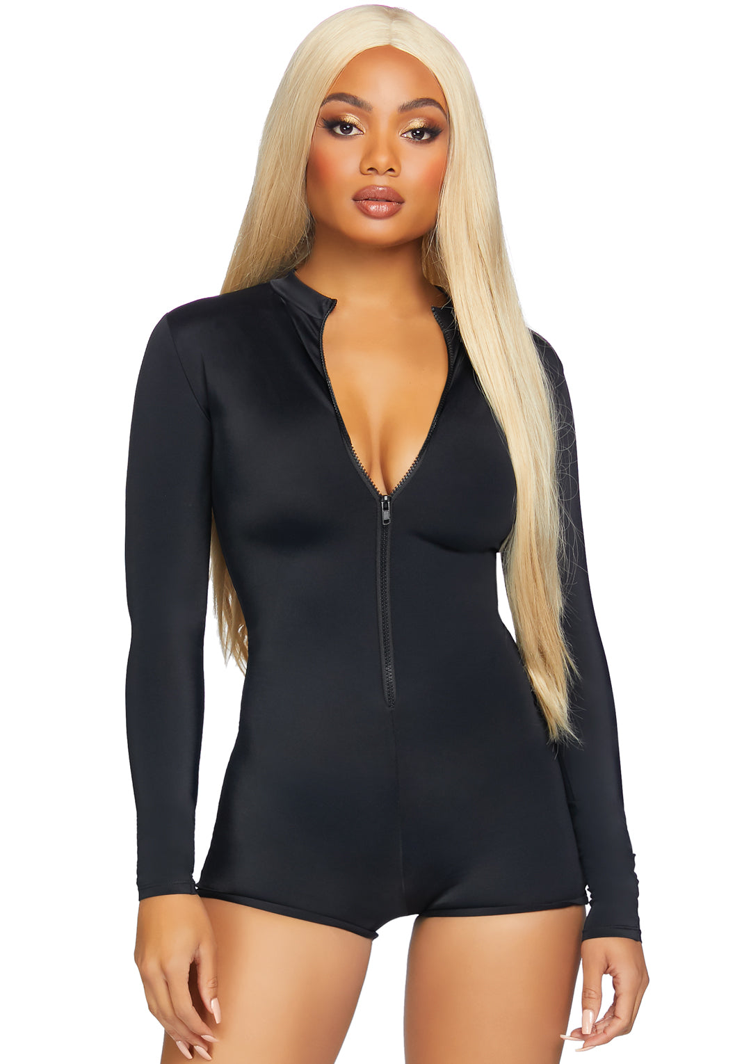 Leg Avenue Zipper front long sleeved romp Black Color