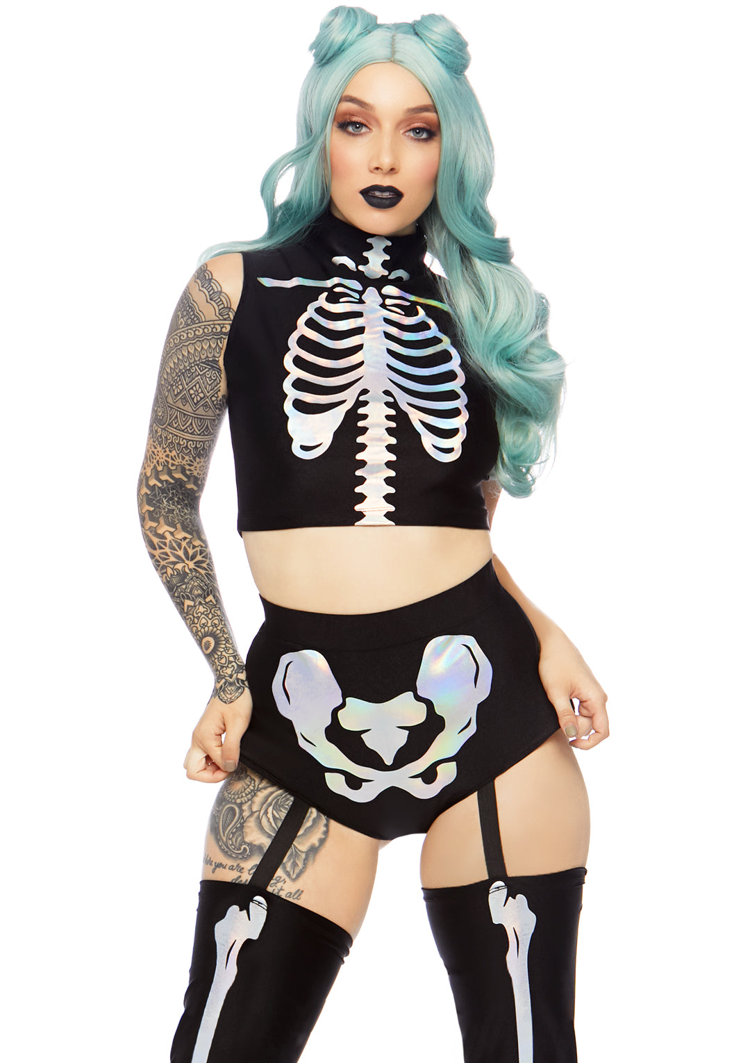 Leg Avenue 2 PC Holographic Skeleton, inc Black Color