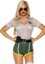 4 PC Hot Cop, includes top with badge accents, dolphin shorts with donut pocket detail, belt, and toy handcuffs.
