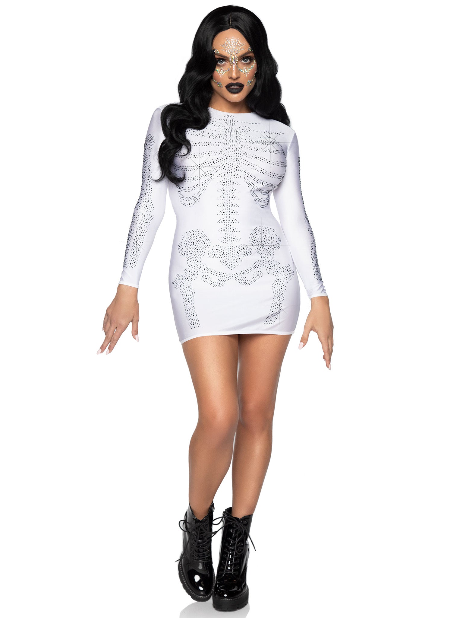 Spandex rhinestone skeleton dress.