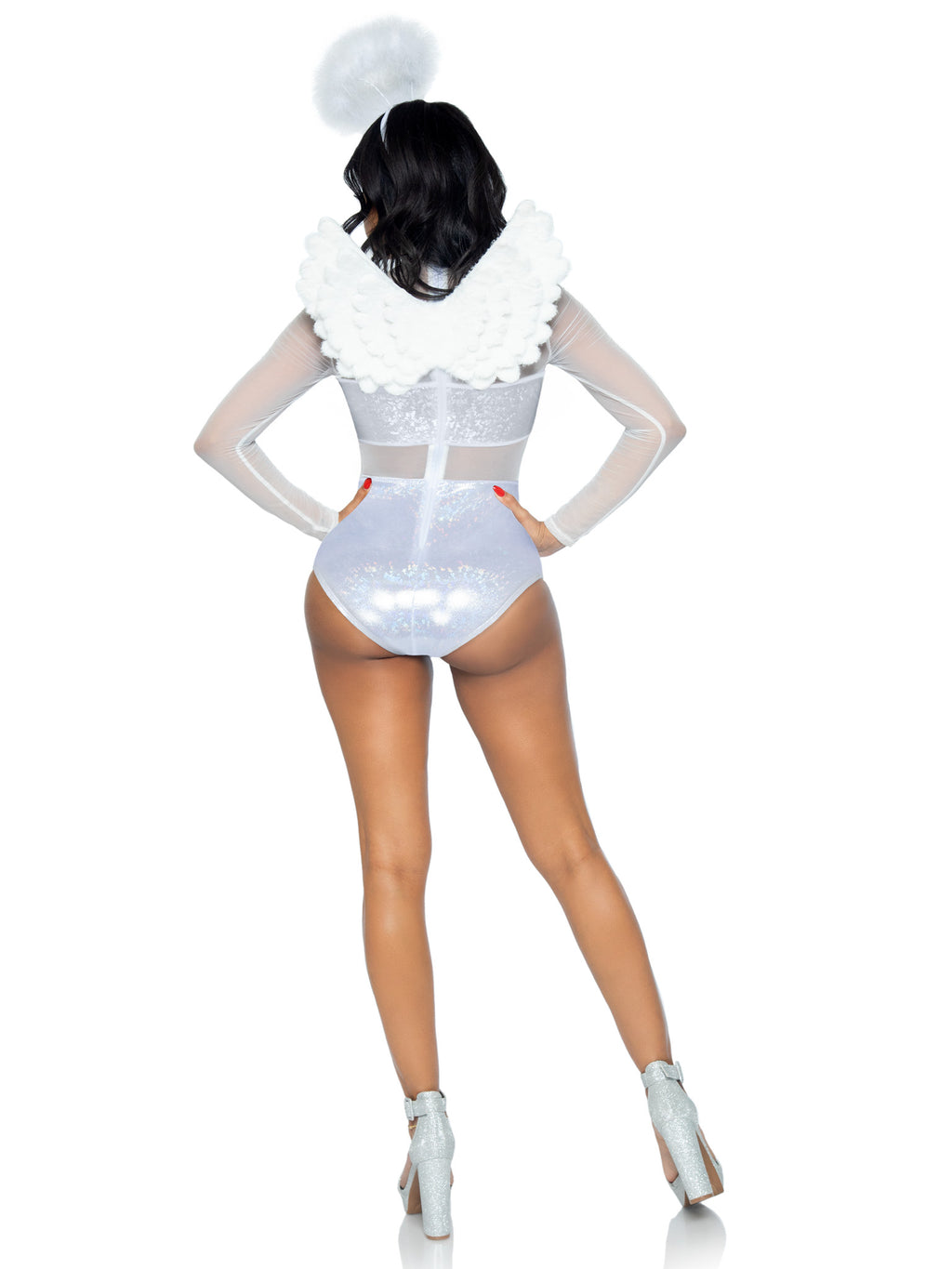 3 PC Heavenly Angel, includes holographic sheer bodysuit with snap crotch, wings, and halo.